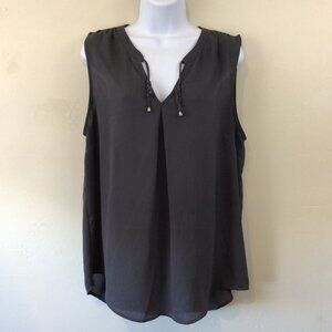 41 Hawthorn Gray Silky Sleeveless V Neck Preppy Blouse Shirt